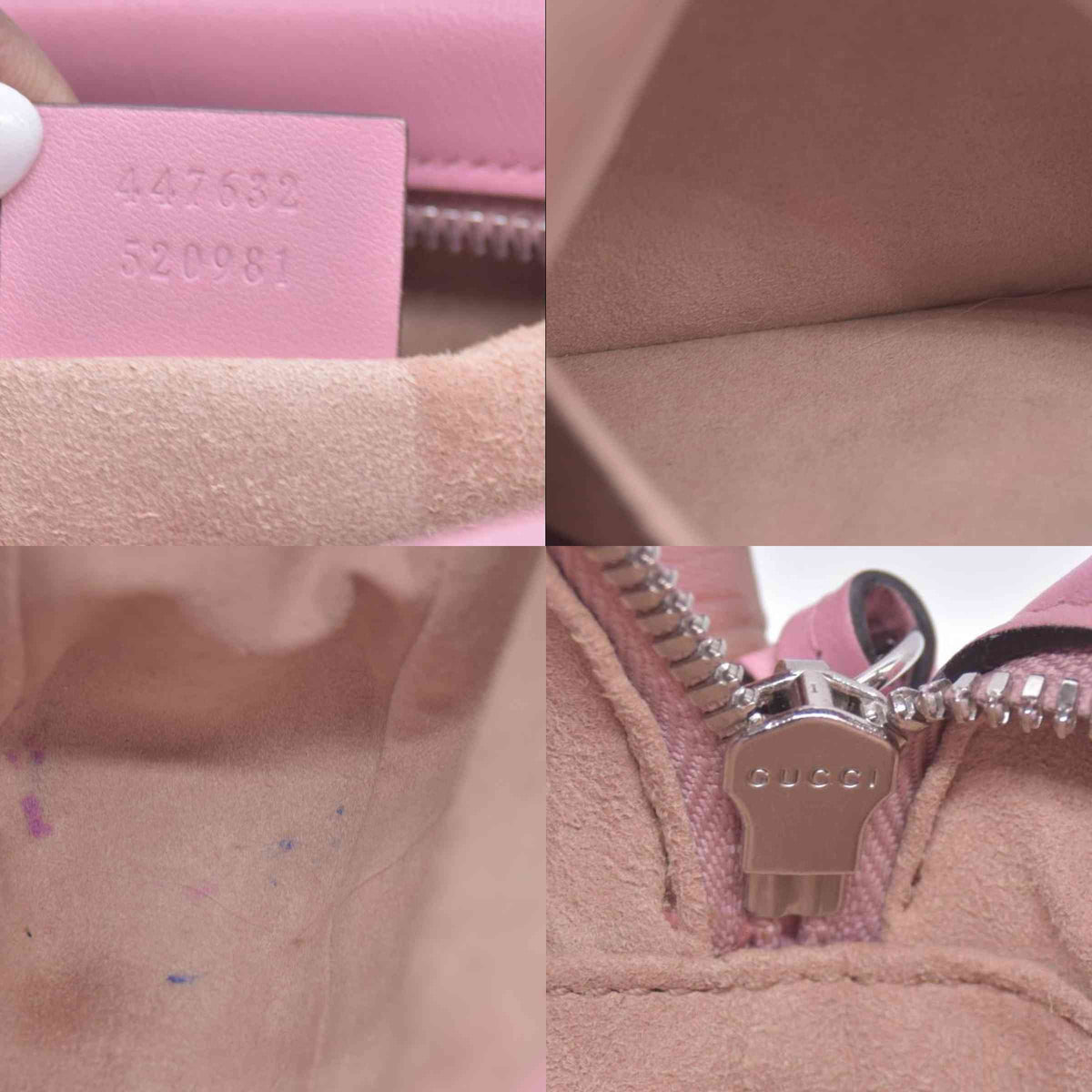 $1950 Gucci Calfskin Matelasse Small GG Marmont Chain Shoulder Bag Wild Rose CONSIGNMENT 10020900