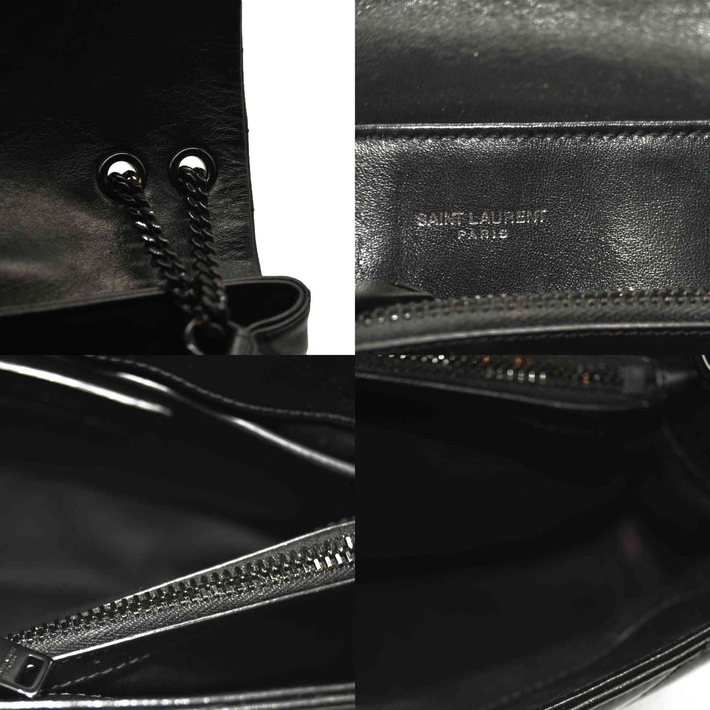 SAINT LAURENT Calfskin Y Quilted Monogram Monochrome Small Loulou Chain Satchel Black