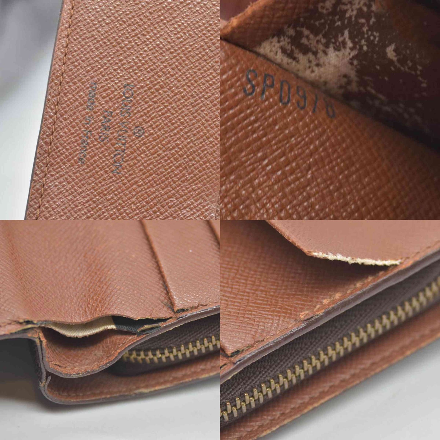 $750 Louis Vuitton Monogram Porte Papier Zippe Bifold Wallet Brown SP0078