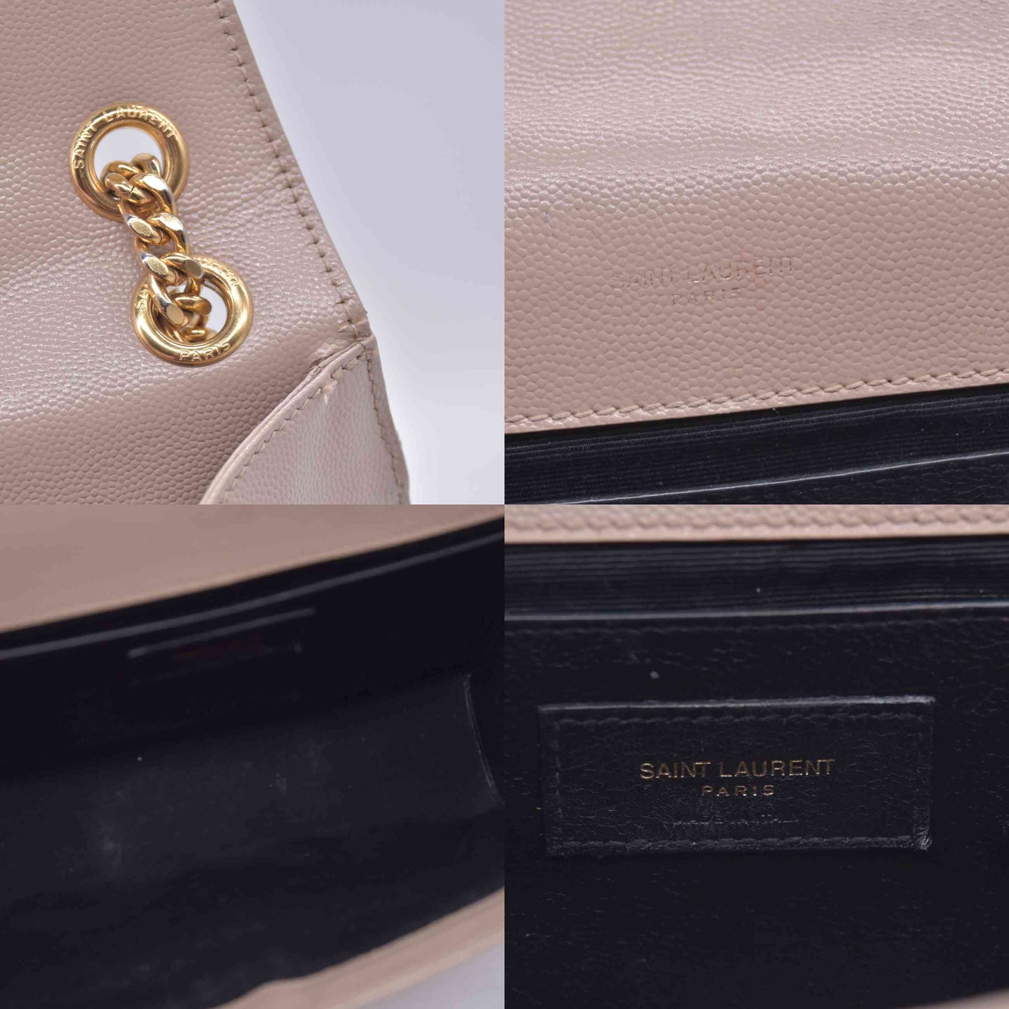 $3300 2021 Saint Laurent Grain De Poudre Textured Mixed Matelasse Medium Triquilt Monogram Satchel Beige