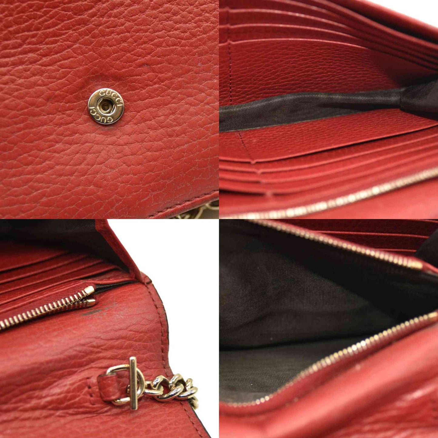 AUCTION $1290 Gucci  Dollar Calfskin Interlocking G Chain Wallet Red