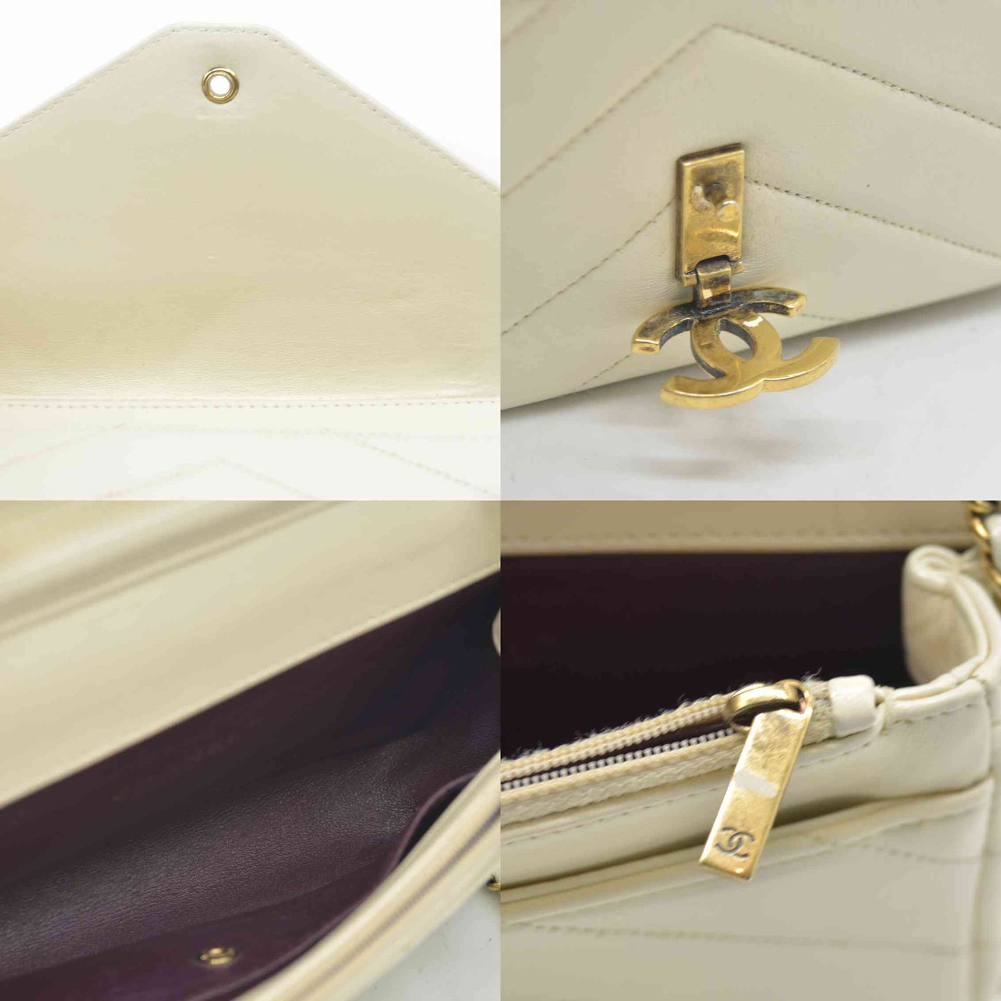 2016 $3400 Chanel Ivory Chevron Quilted Leather Paris-Seoul Coco Envelope Small Crossbody Bag