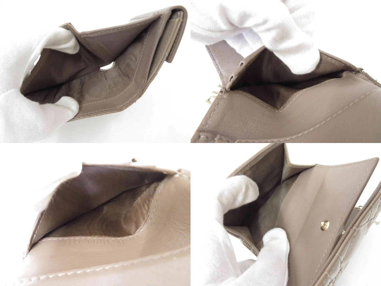 Christian DIOR Cannage Patent Leather Trifold Compact Wallet