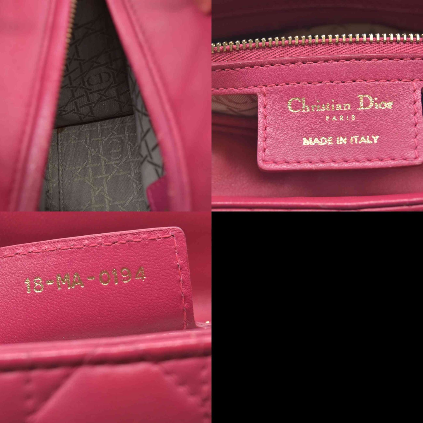 $6700 Christian Dior Lambskin Cannage Medium Lady Dior Fuchsia
