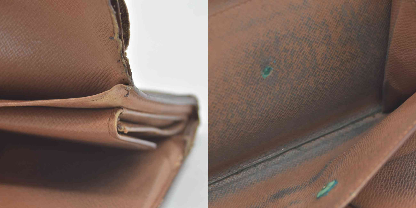 $635 1994 WELL WORN Louis Vuitton Monogram Porte Tresor Etui Papiers Wallet  MI0994