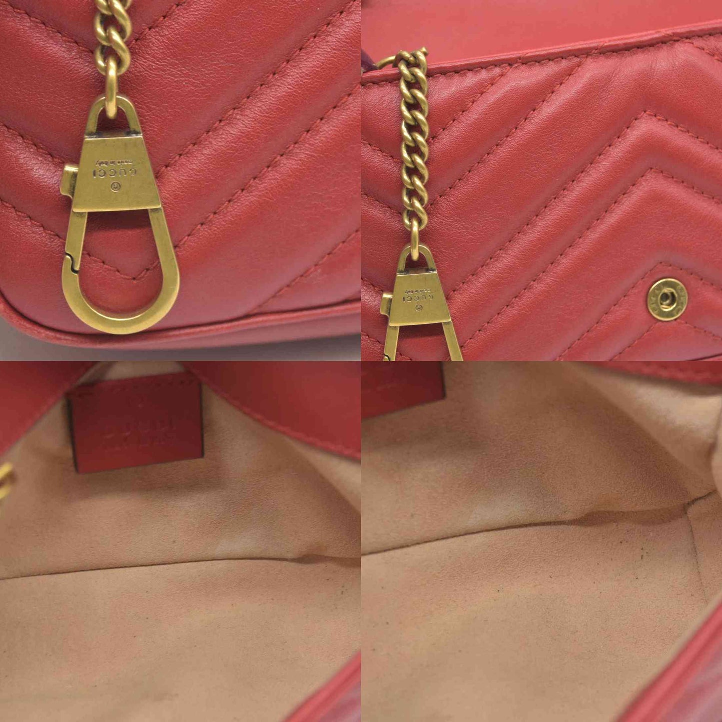 $1550 Gucci Leather Marmont Super Mini Red