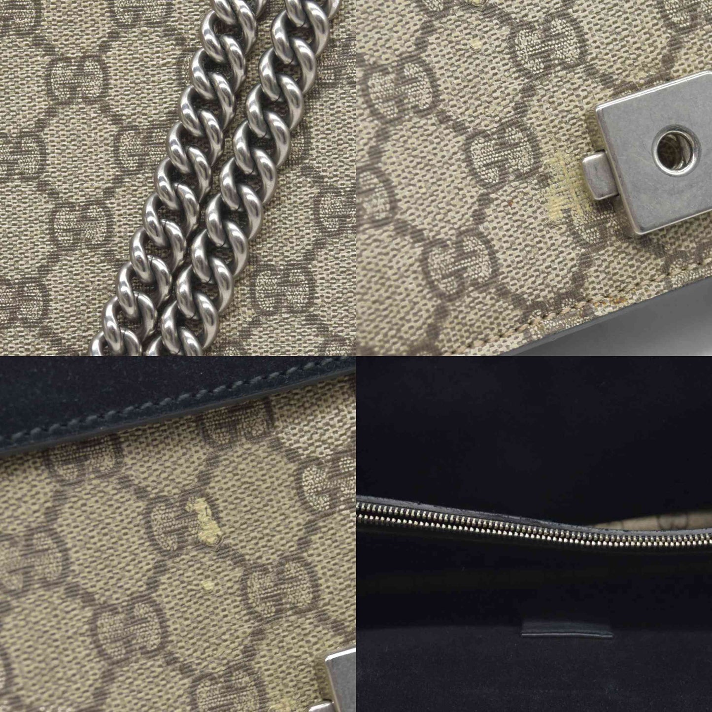 $3350 Gucci GG Supreme Monogram Small Dionysus Shoulder Bag Black