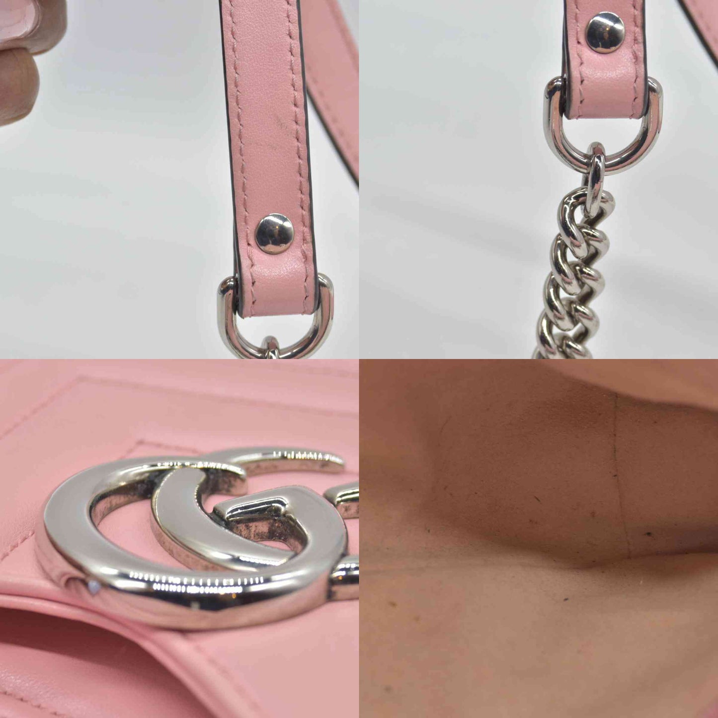 $2600 Gucci Calfskin Matelasse Small GG Marmont Shoulder Bag Wild Rose