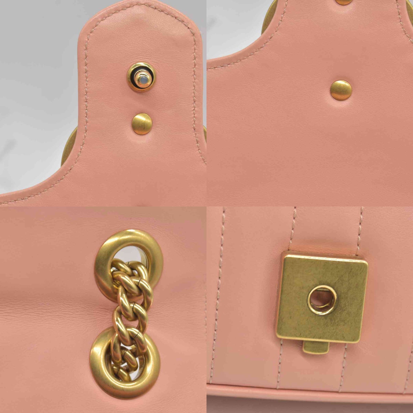 $2590 Gucci Calfskin Matelasse Small GG Marmont Shoulder Bag Perfect Pink
