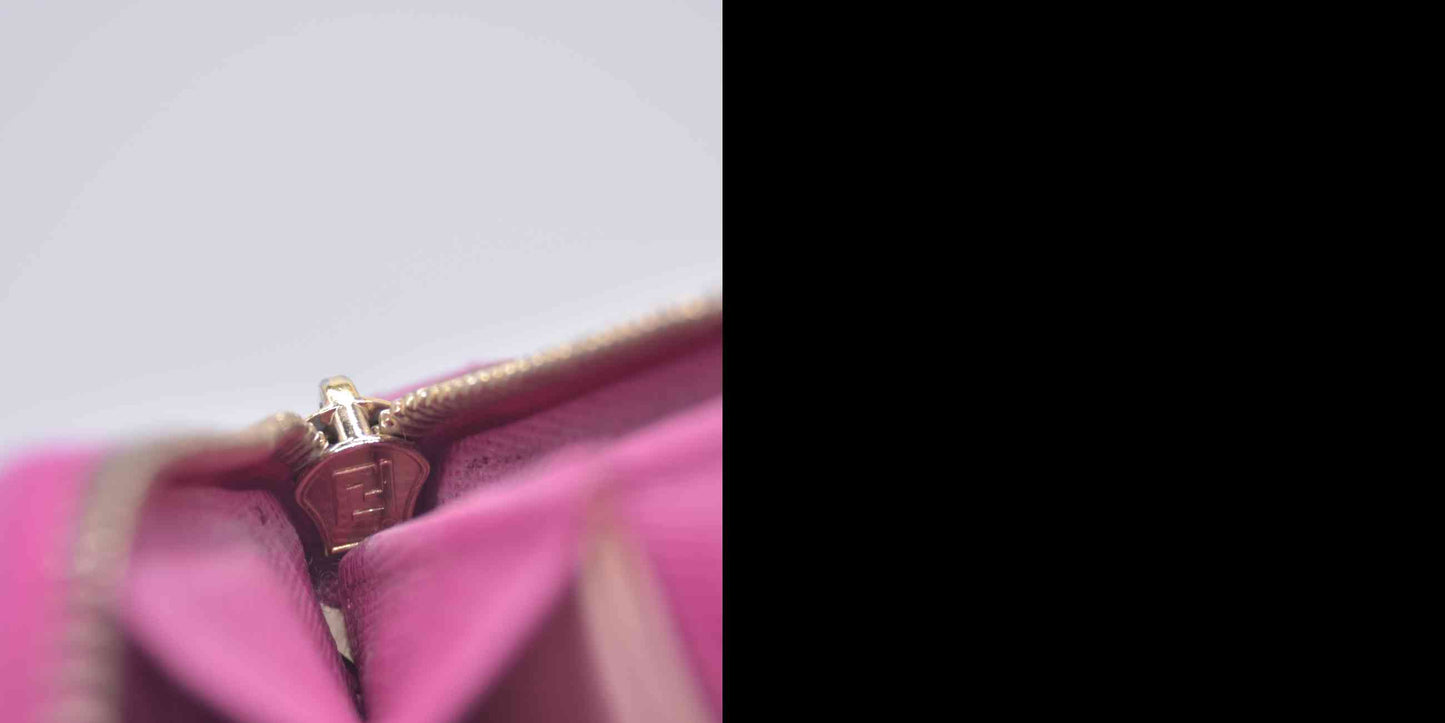 $930 Fendi Zucca Pink Monogram Zip Around Wallet CONSIGNMENT