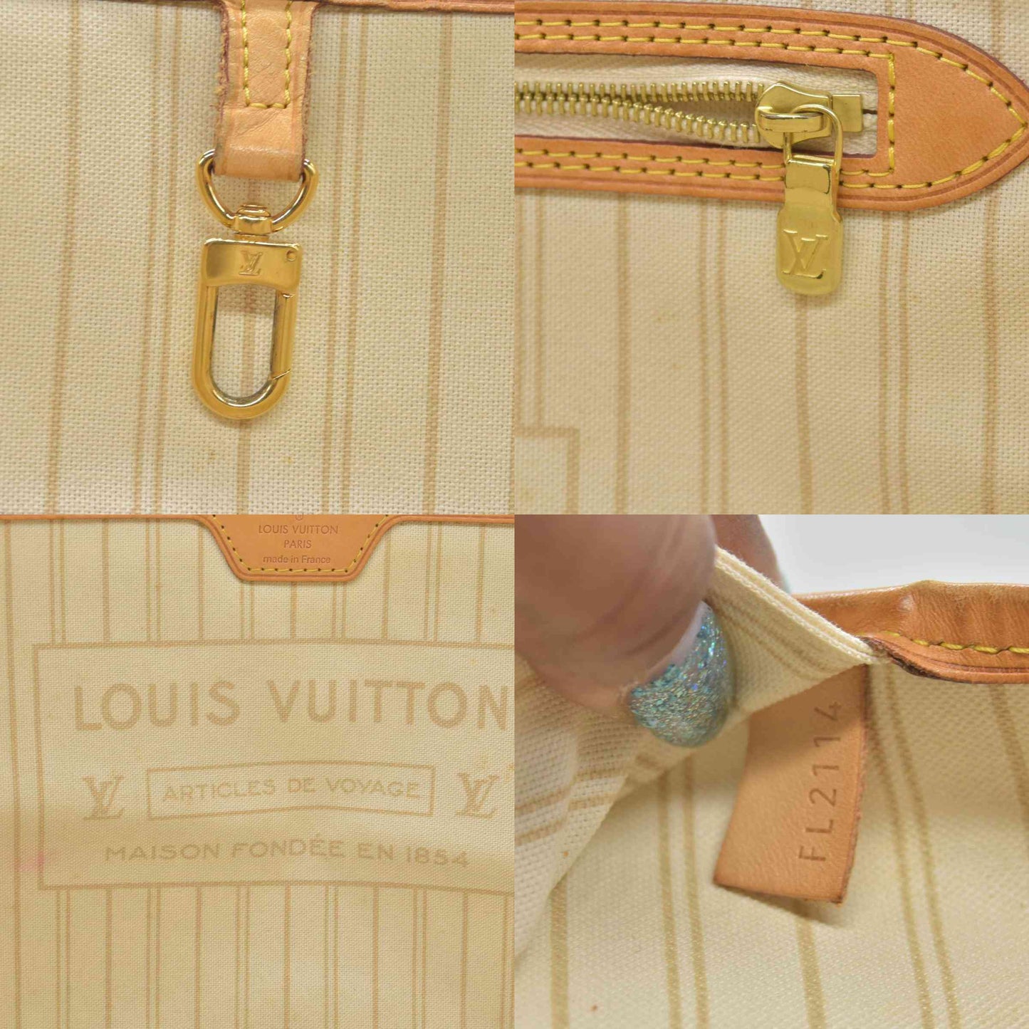 $2240 LOUIS VUITTON Damier Azur Neverfull GM FL2114