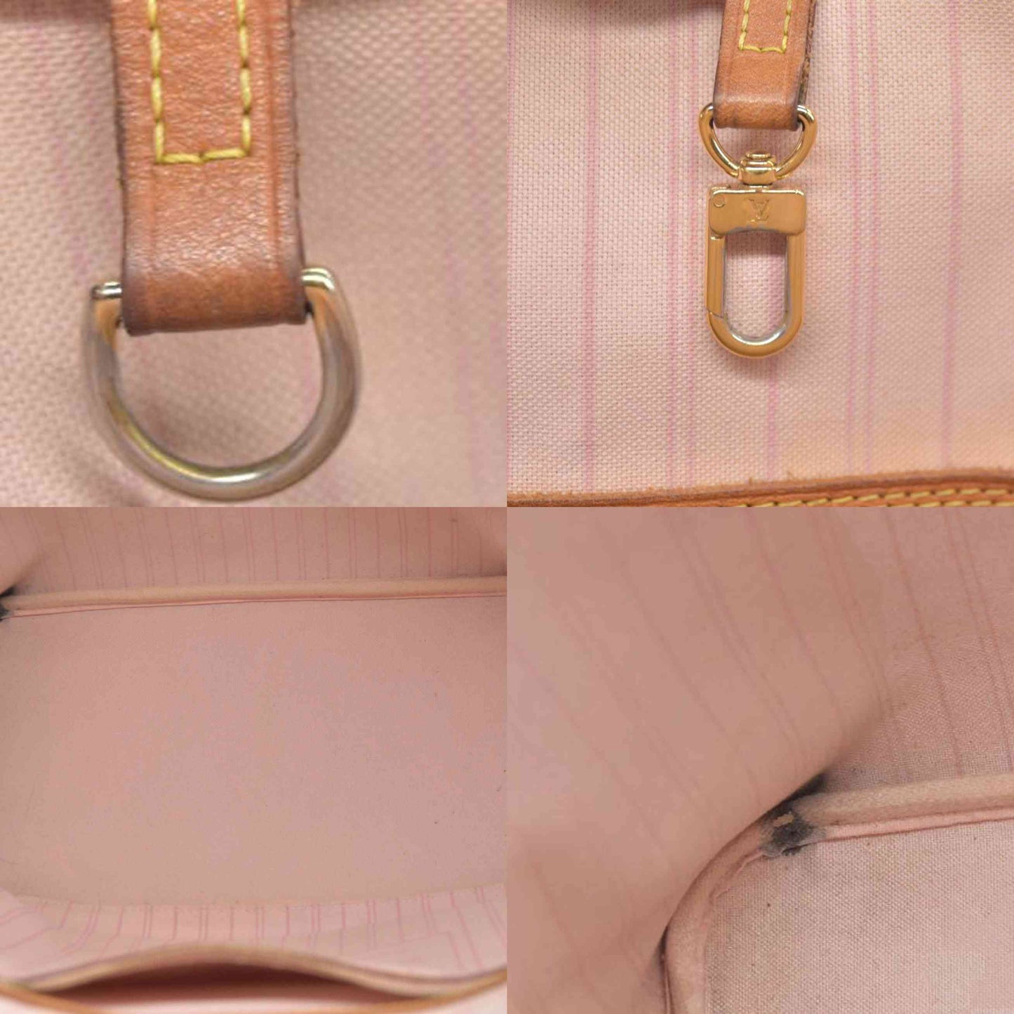 $2170 Louis Vuitton Damier Azur Neverfull MM Rose Ballerine