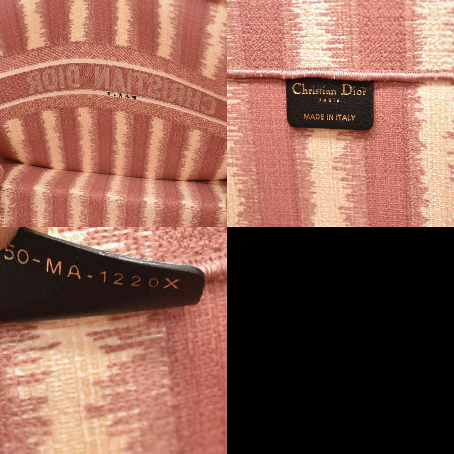 CHRISTIAN DIOR Canvas Embroidered Large Striped Book Tote Pink