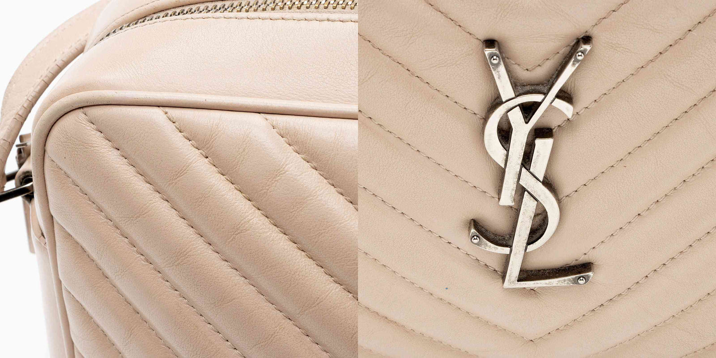 SAINT LAURENT Calfskin Matelasse Monogram Lou Camera Bag Crema Soft