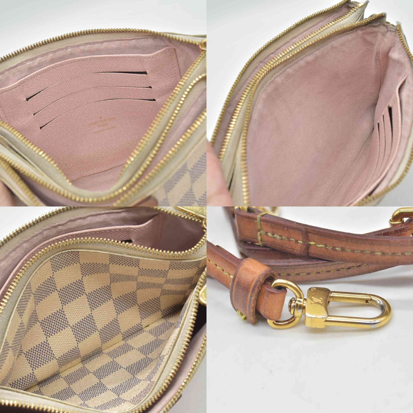 $1350 Louis Vuitton Damier Azur Double Zip Pochette