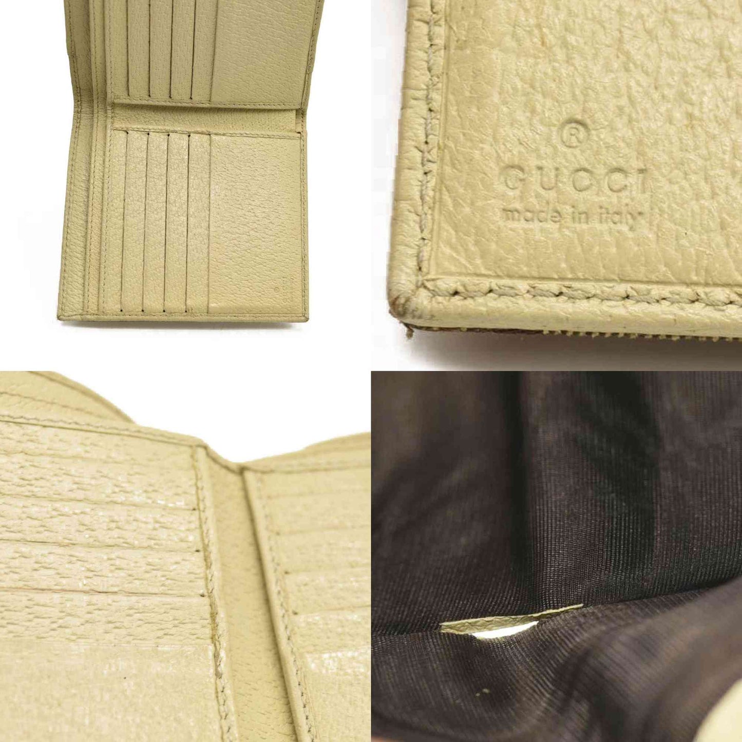 GUCCI GG Logo Canvas Leather Bifold Wallet Beige