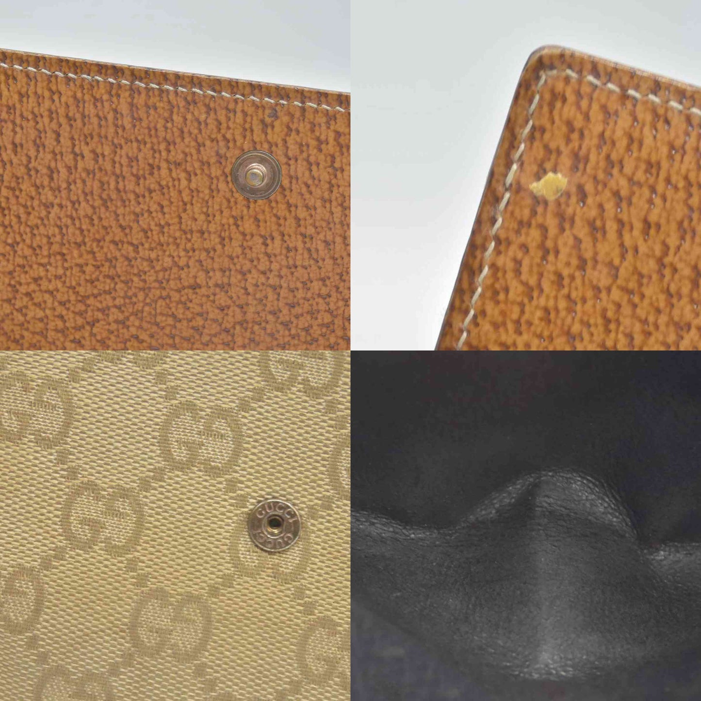 $420 Gucci Gucci Beige/Brown GG Canvas Nailhead Compact Wallet CONSIGNMENT