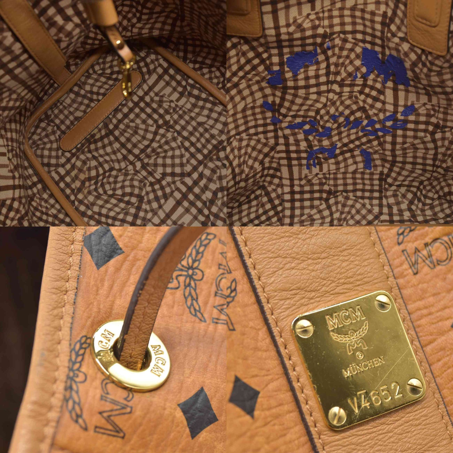 $880 MCM Visetos Large Liz Reversible Shopper Tote Cognac