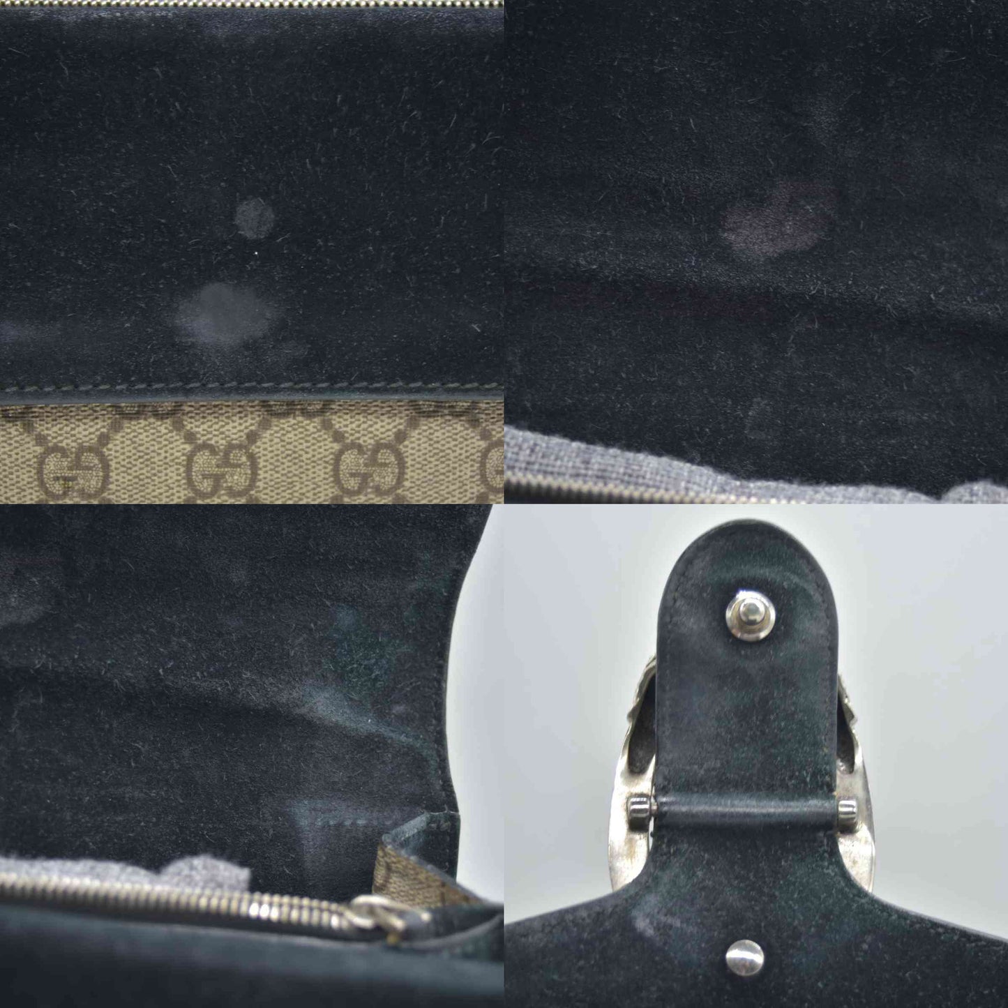 $3350 GUCCI GG Supreme Monogram Suede Small Dionysus Shoulder Bag Beige Black