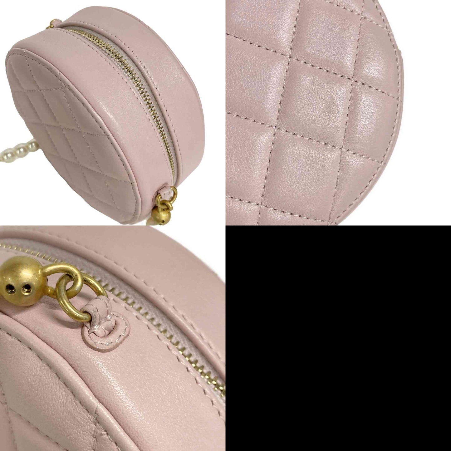 Chanel  Calfskin Quilted Pearl Round Clutch With Chain Light Pink 31*