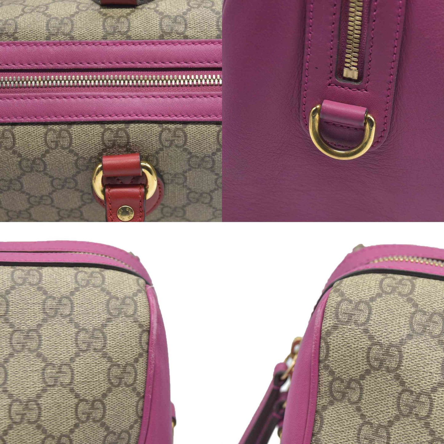 $2980 Gucci GG Supreme Monogram Moon Calfskin Small Boston Beige Ebony Hibiscus Red New Rosette