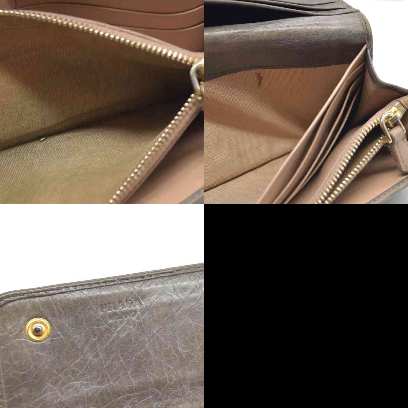 PRADA $625 Triangle Logo Leather Long Bifold Wallet Khaki/7BH0146