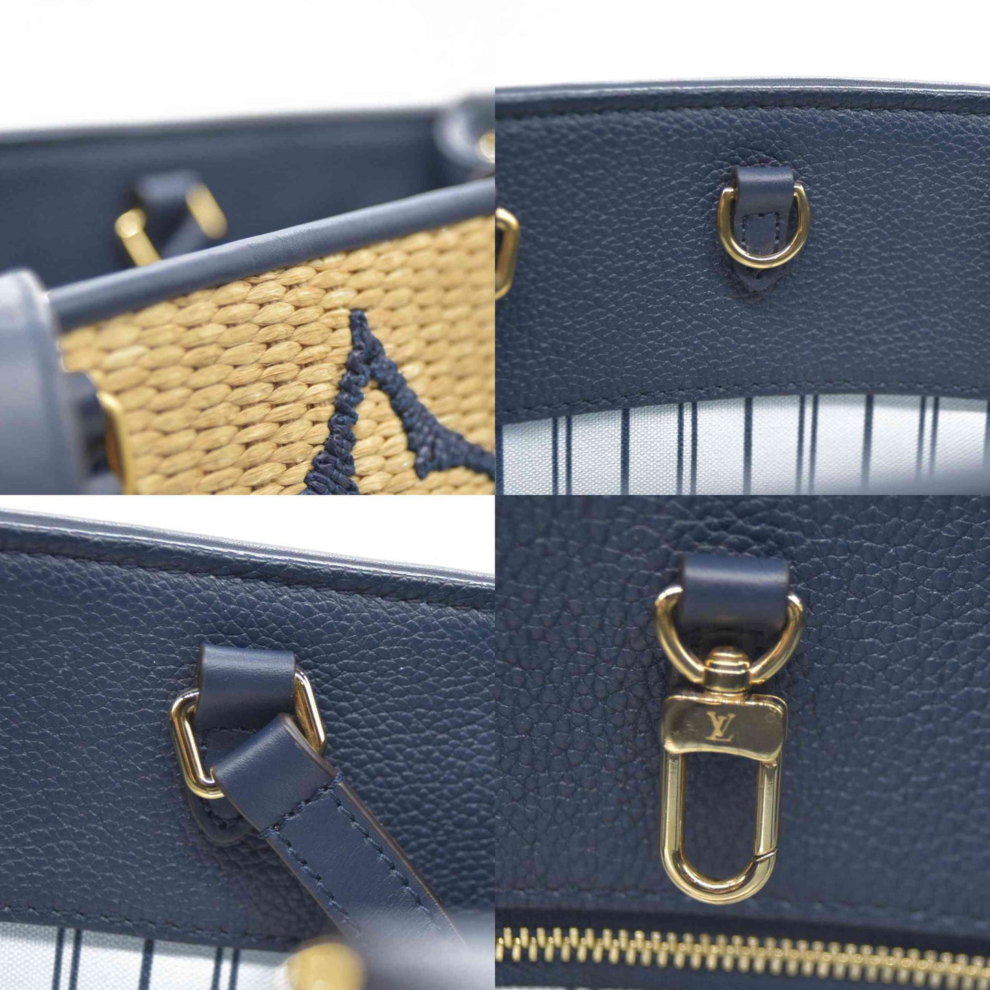 Louis Vuitton Raffia Calfskin Monogram Giant Onthego MM Blue