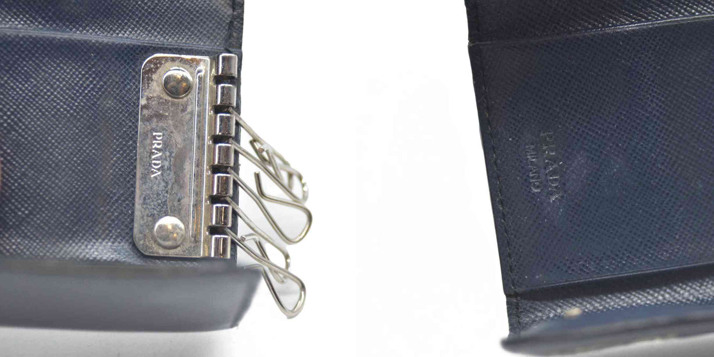 PRADA Logo Saffiano Leather 6 Ring Key Case Navy blue AUCTION $595