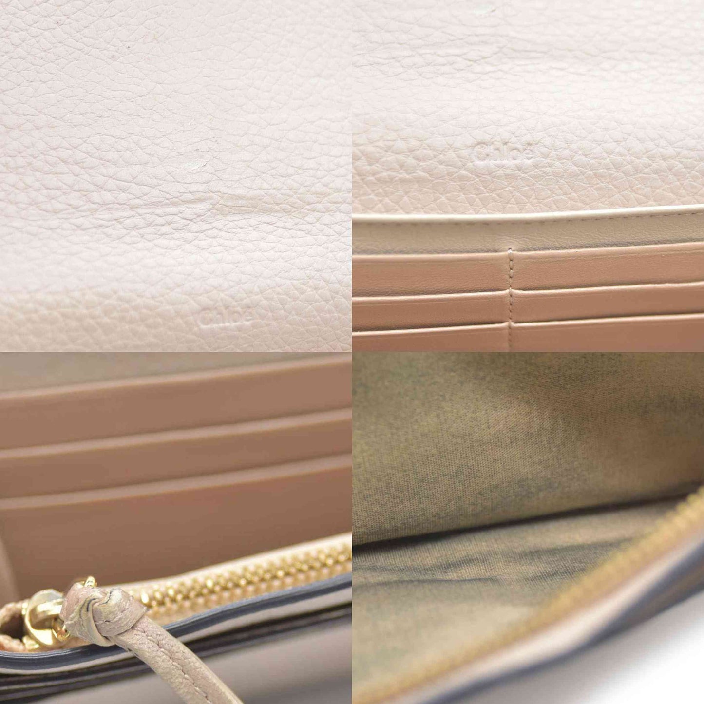 Chloe Alphabet Leather Long Bifold Wallet Purse Beige