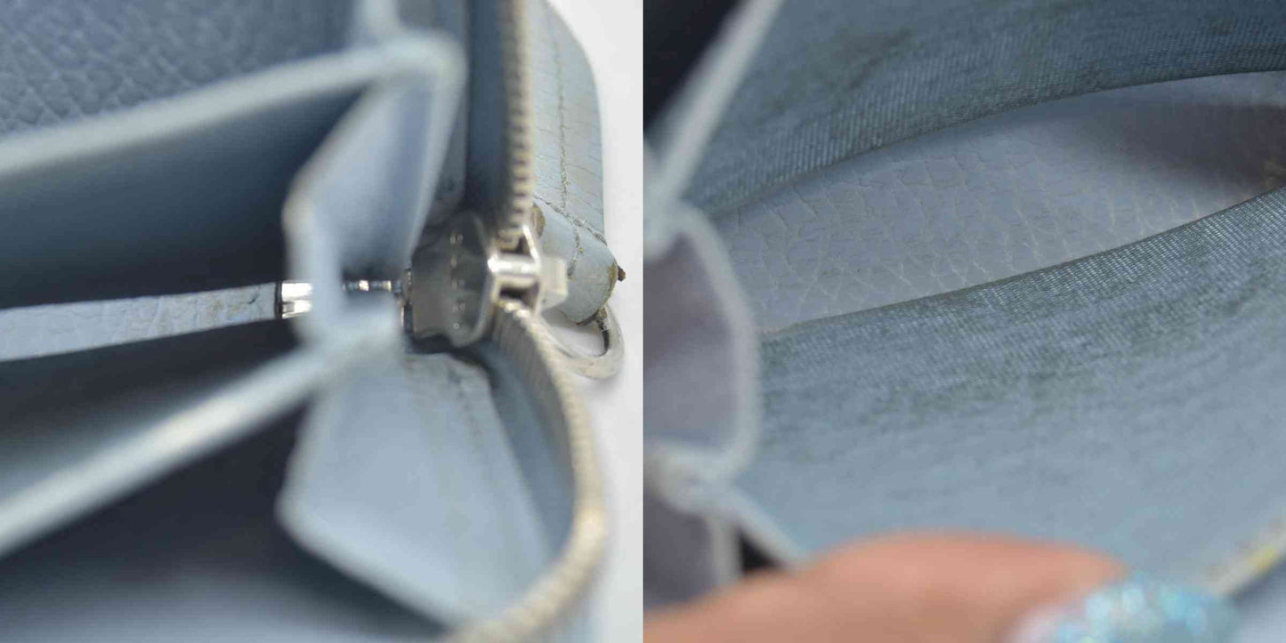 $660 Gucci Blue Calfskin Monochrome Dollar GG Marmont Zip Around Card Holder