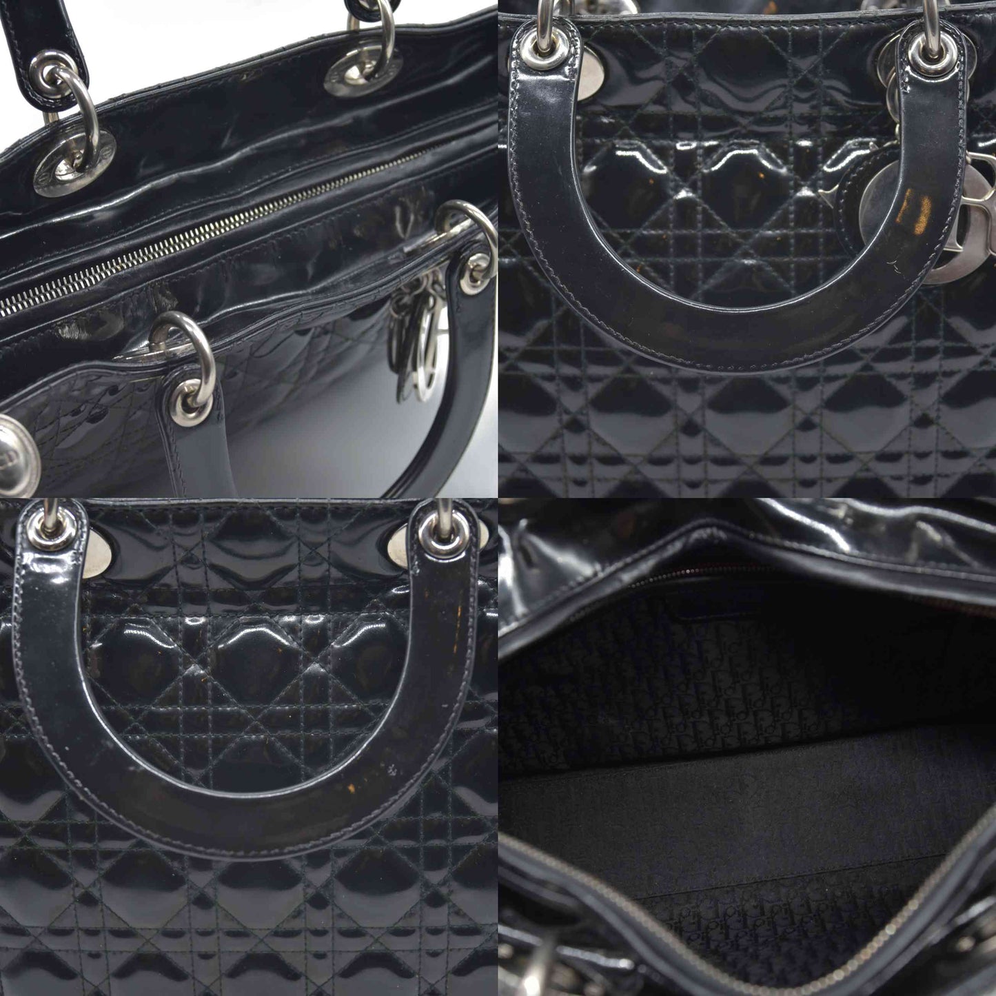 $7200 Christian Dior  Patent Cannage Large Lady Dior Black