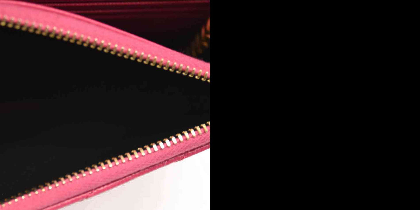 SAINT LAURENT Grain De Poudre Matelasse Chevron Monogram Chain Wallet Hot Pink