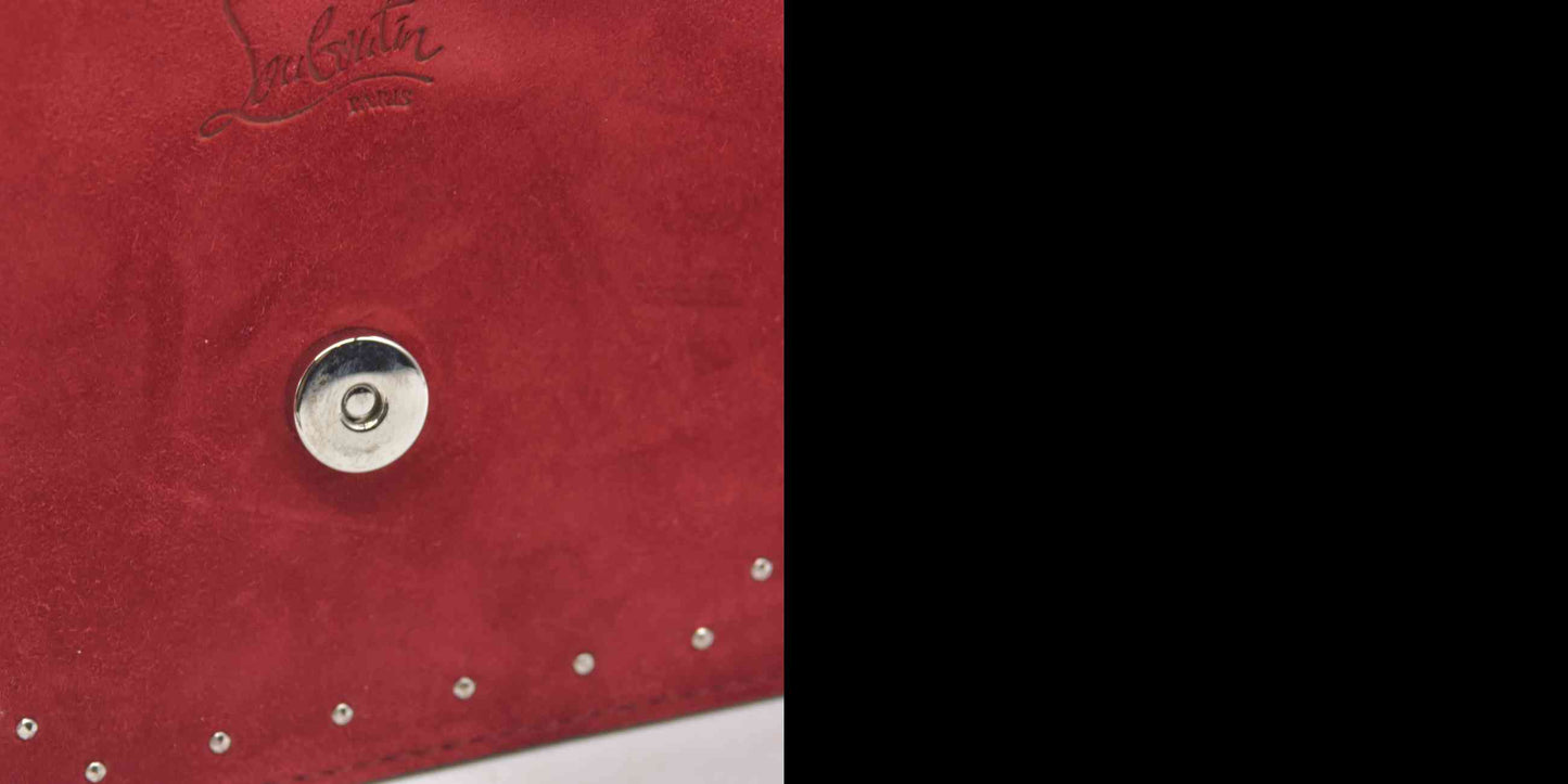 $1290 Christian Louboutin Loubi54 Clutch Red Suede Polka Dot Print