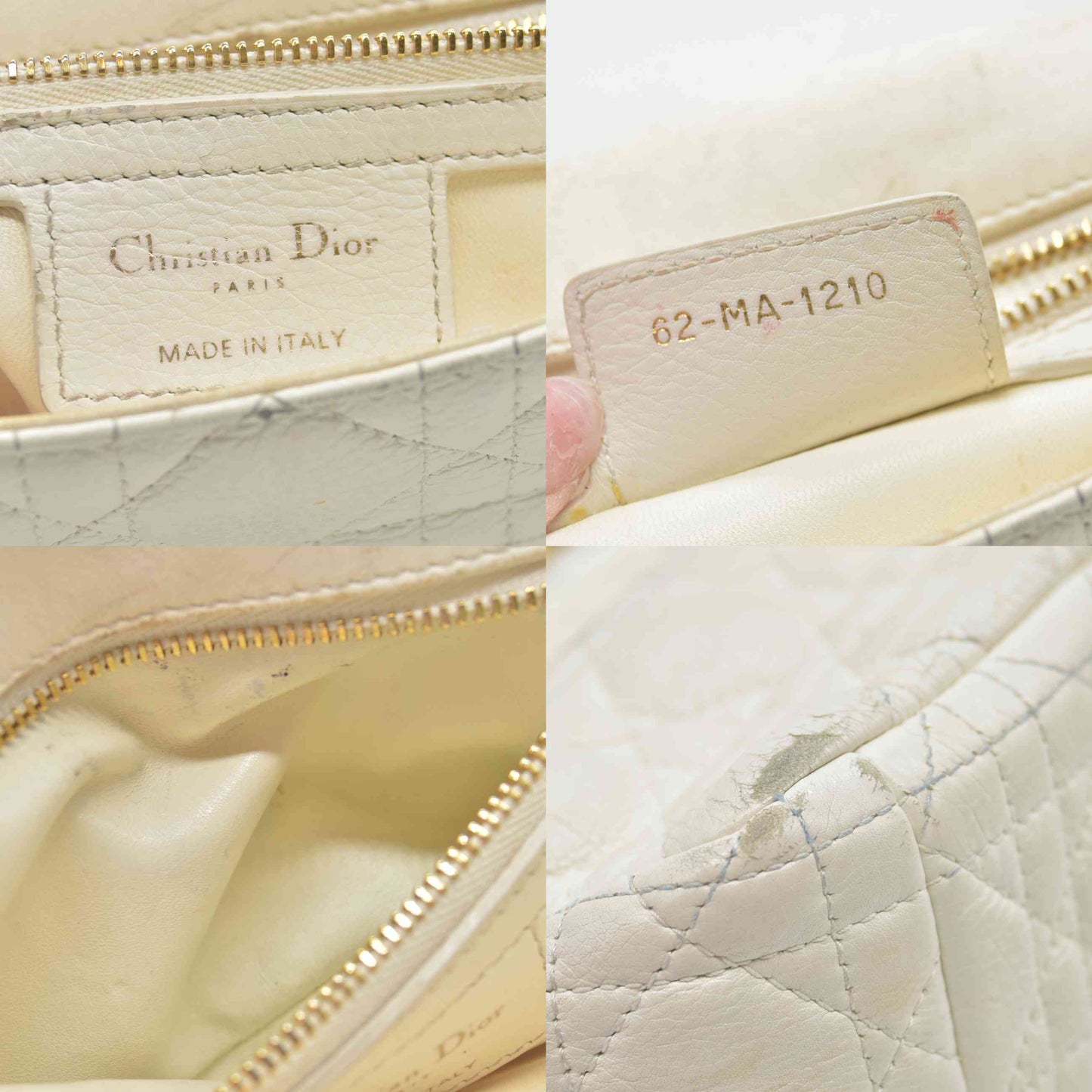 $4400 Christian Dior Lambskin Cannage Small Caro Bag Ivory