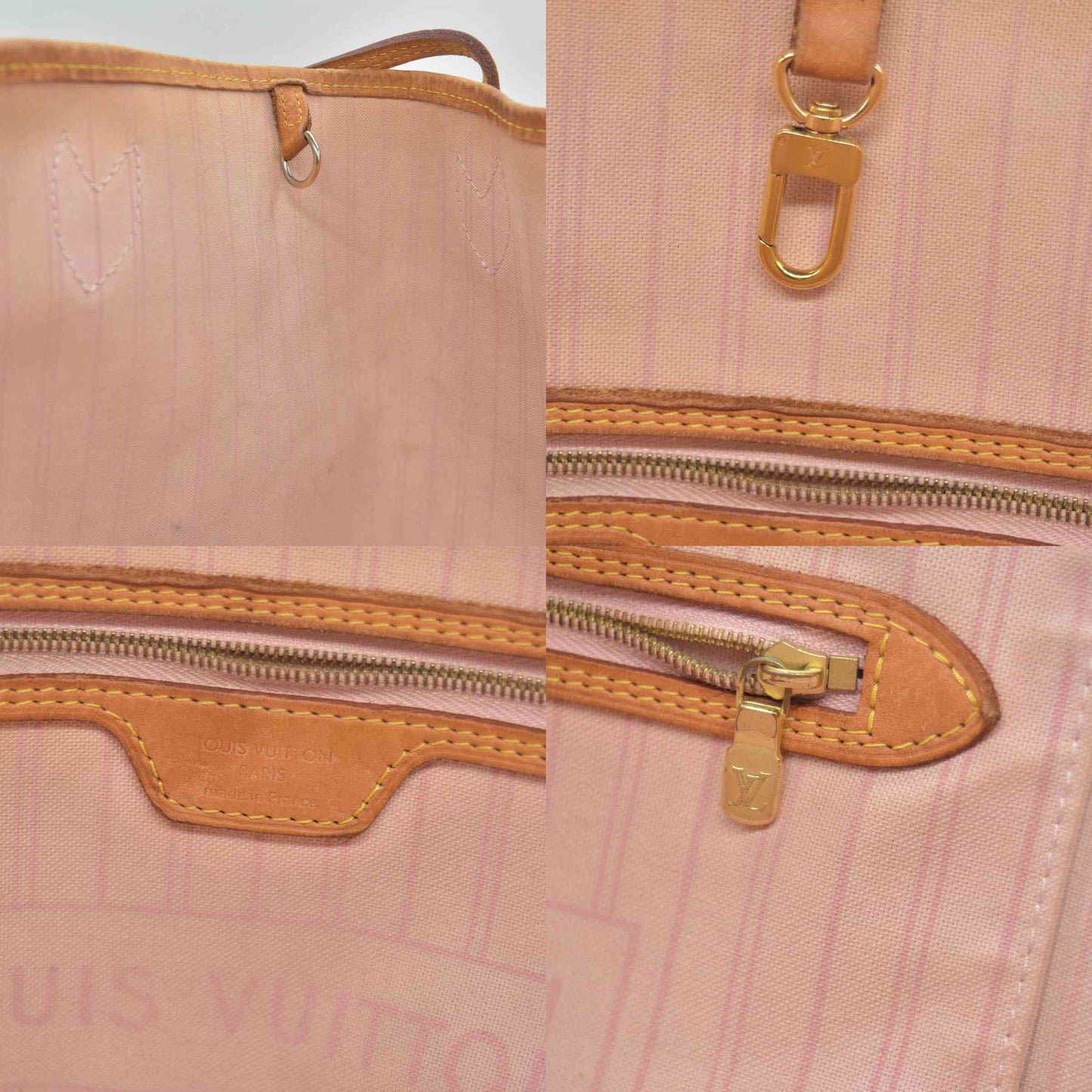 $2240 2010 Louis Vuitton Damier Azur Neverfull MM Rose Ballerine AR1120