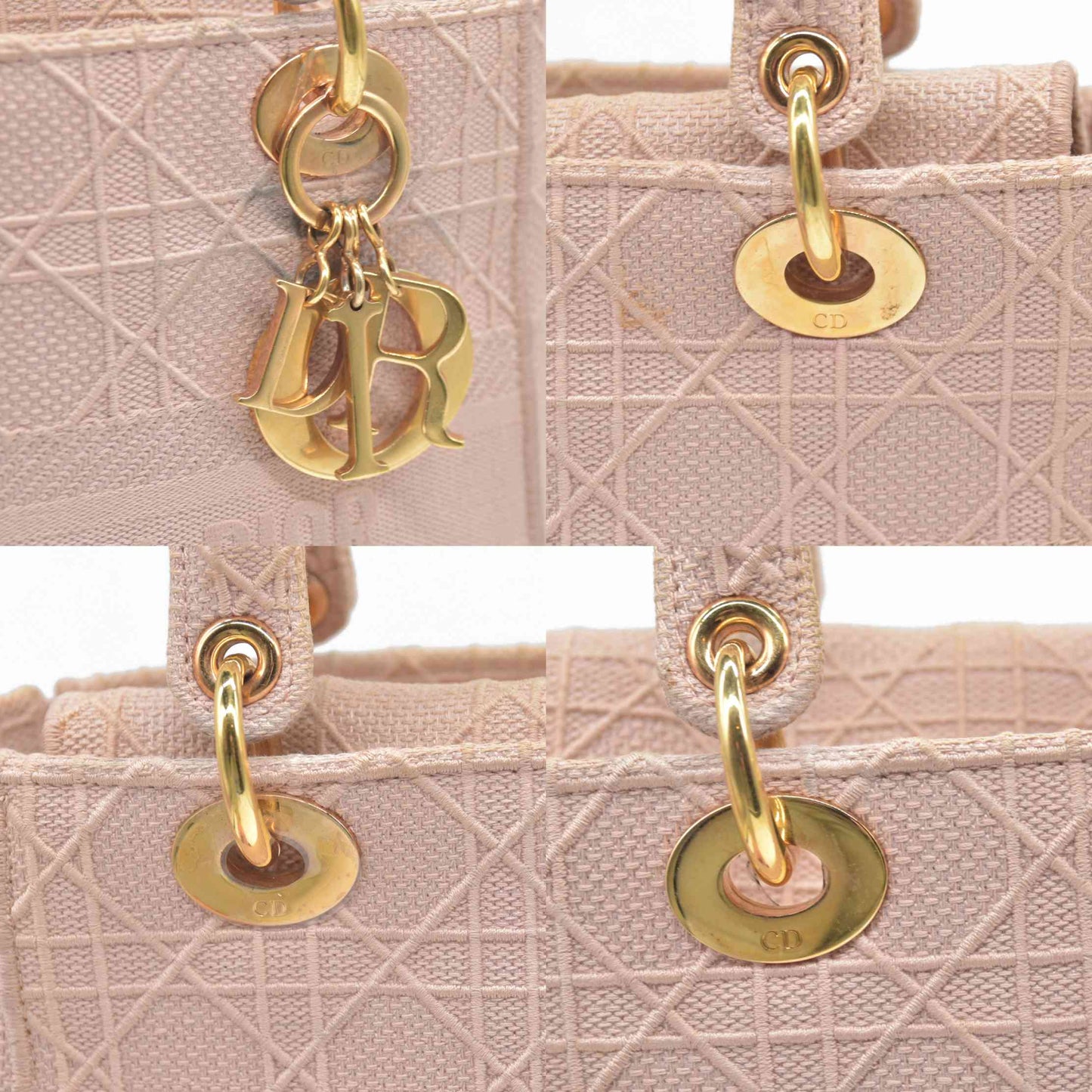 $4500 Christian Dior Canvas Embroidered Cannage Medium Lady D-Lite Pink