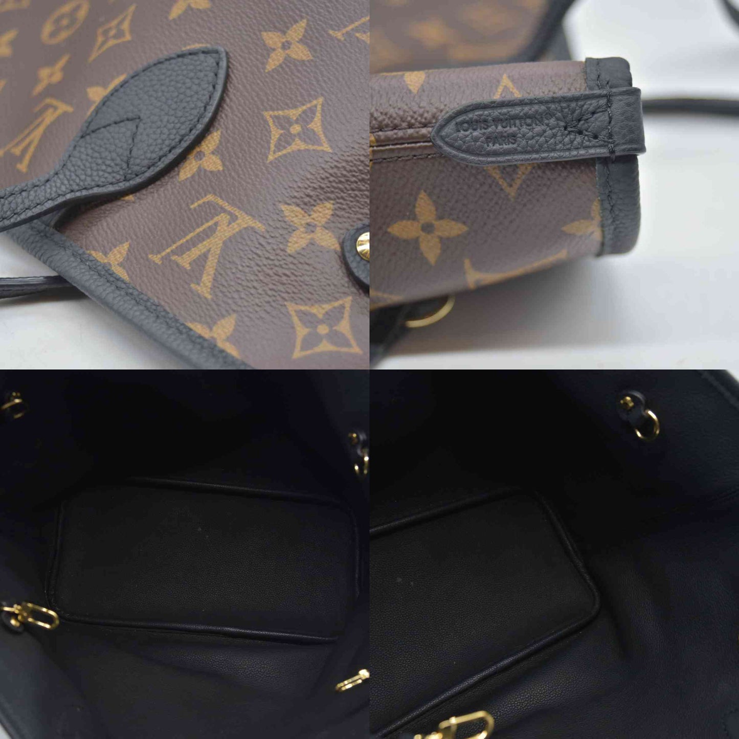 $3200 Louis Vuitton Monogram Calfskin Neo Neverfull Inside Out MM Black RFID