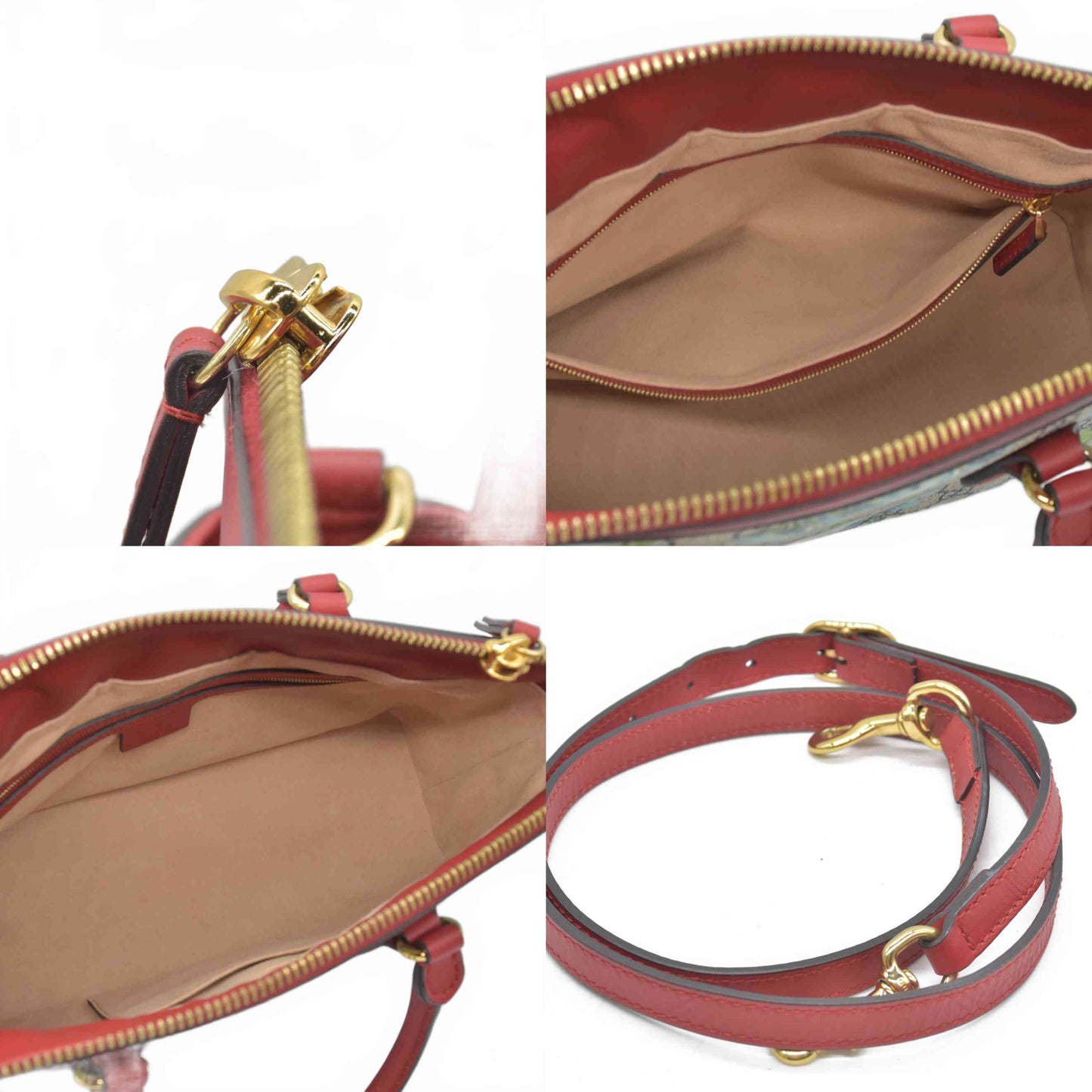 GUCCI GG Supreme Monogram Blooms Medium Zip Top Tote Beige Blue Navy Hibiscus Red CONSIGNMENT