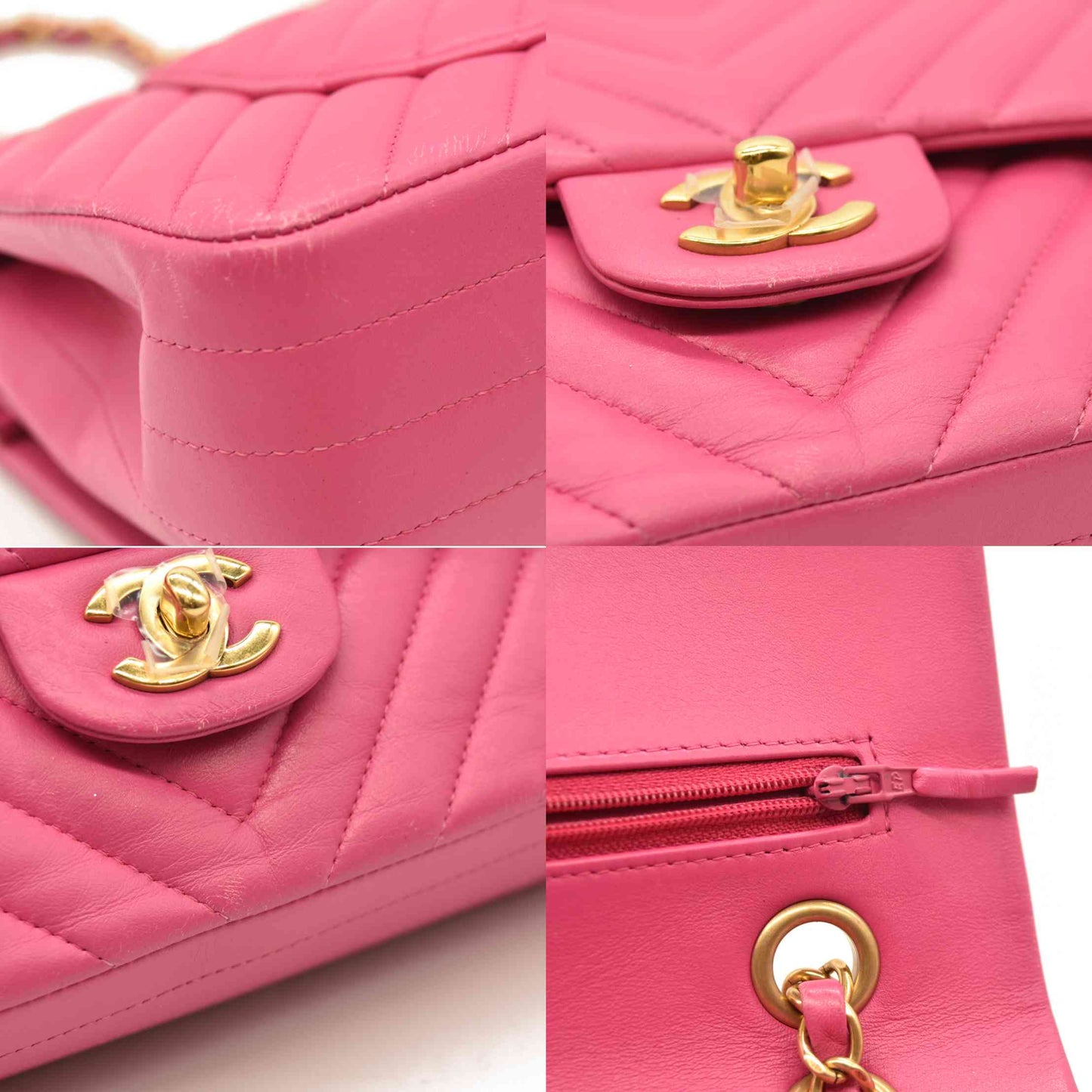 Chanel  Lambskin Chevron Quilted Medium Double Flap Pink