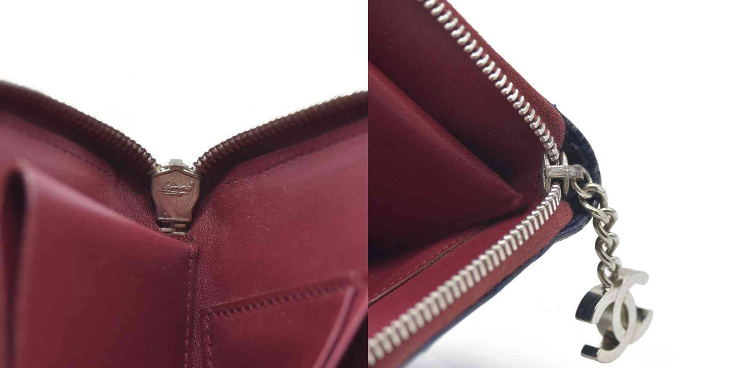 Chanel Long Quilted Charm Wallet CC Navy Blue