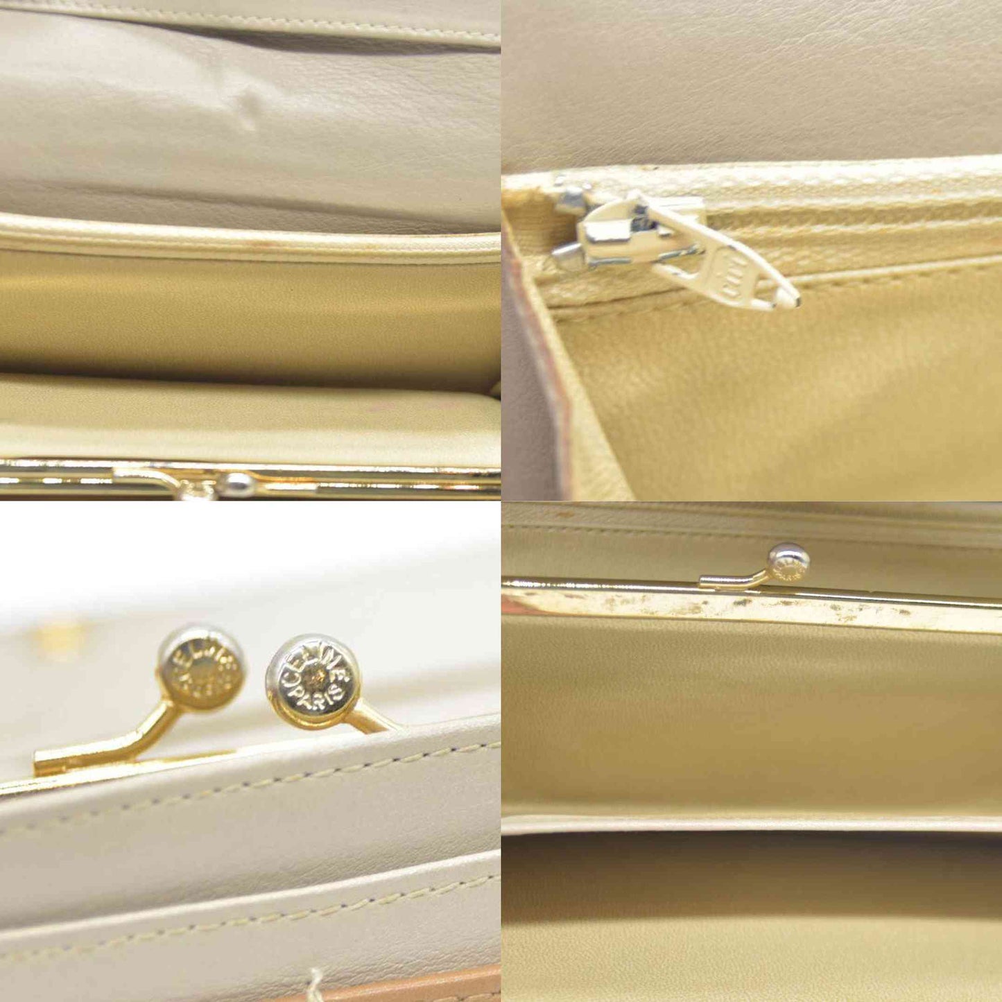 CELINE Macadam Leather Long Bifold Wallet Beige