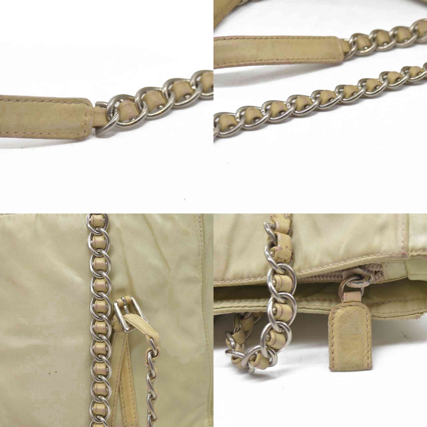 $2520 CONSIGNMENT PRADA Chain Shoulder Bag Nylon Beige