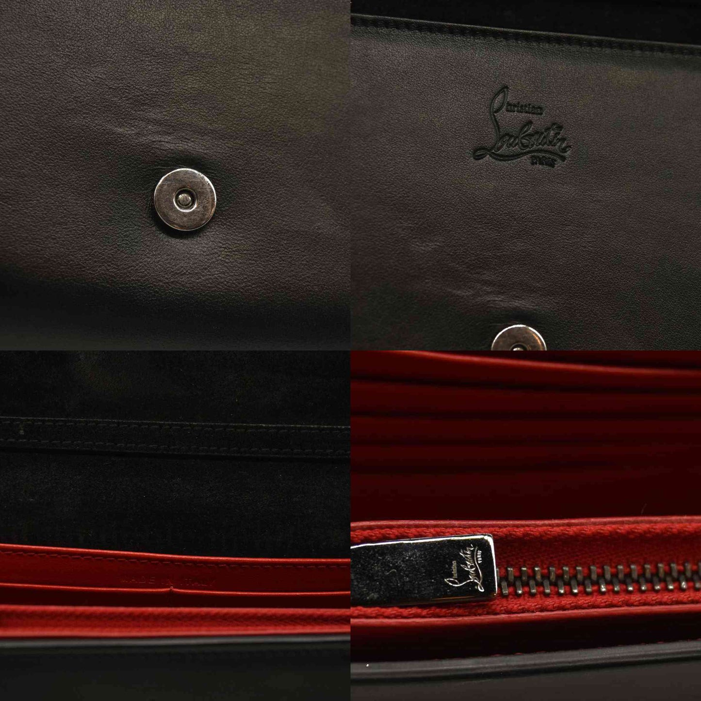 Christian Louboutin  Calfskin Pailette Spikes Paloma Clutch Black