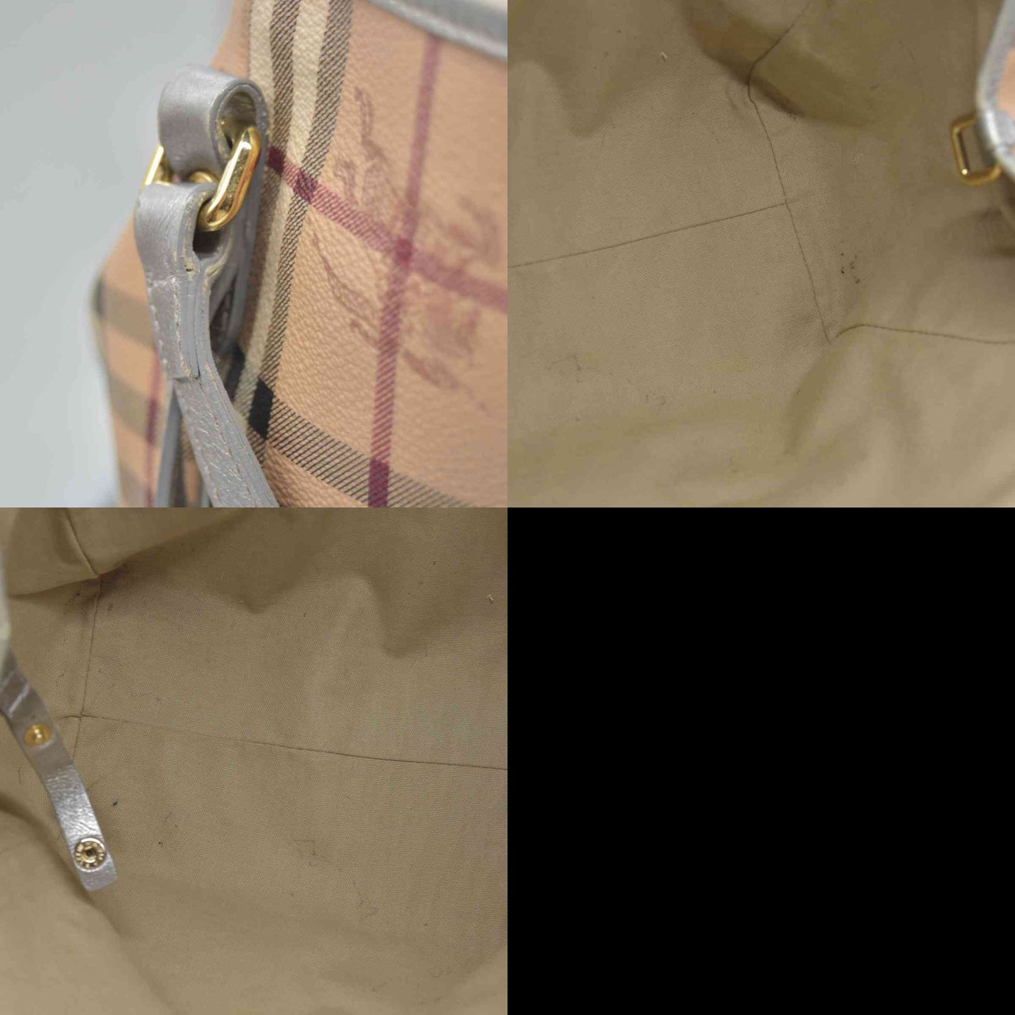 $895 Burberry Haymarket Check Small Canterbury Tote Silver
