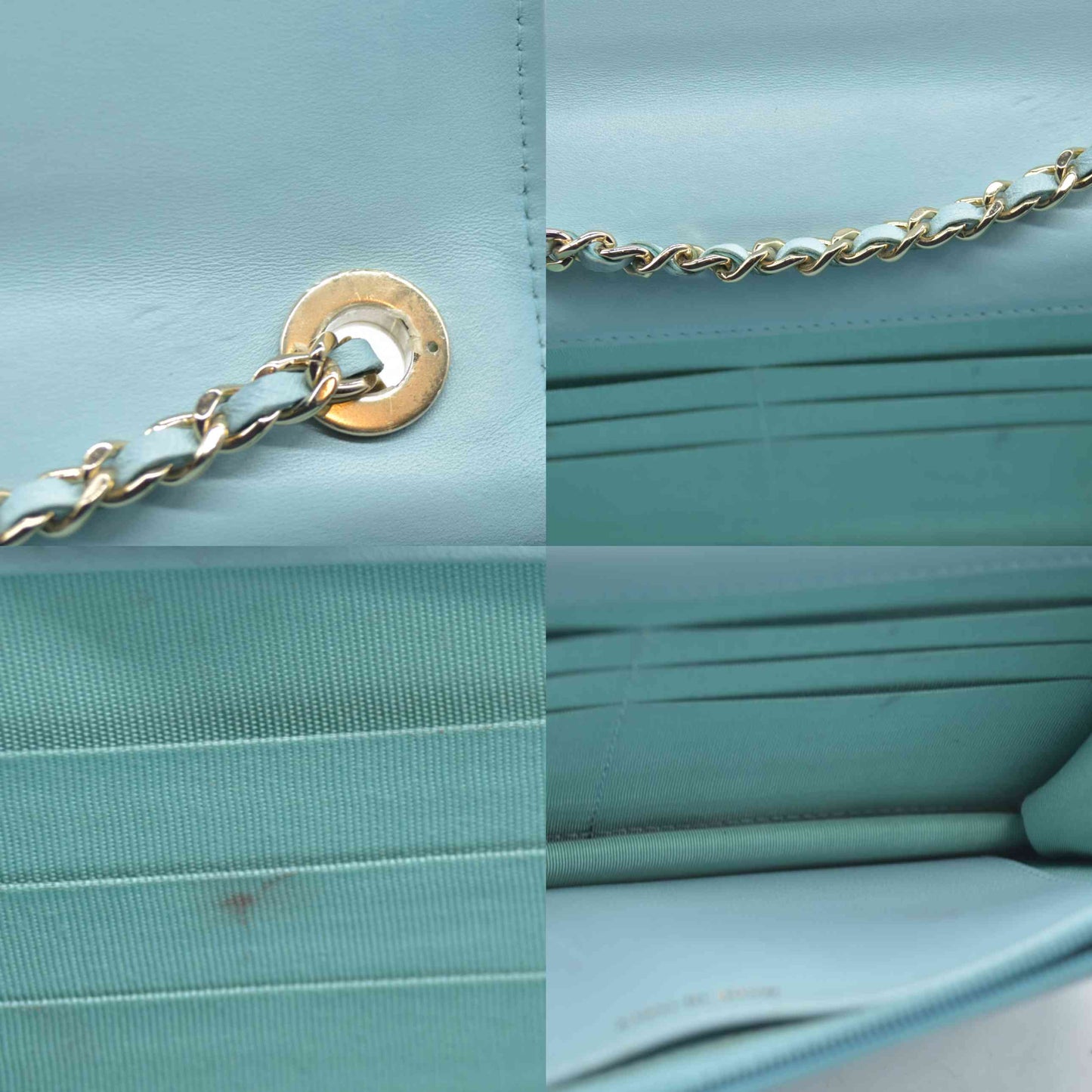 $3800 Chanel Trendy Chevron Wallet On A Chain Quilted Front Flap Turquoise 2019