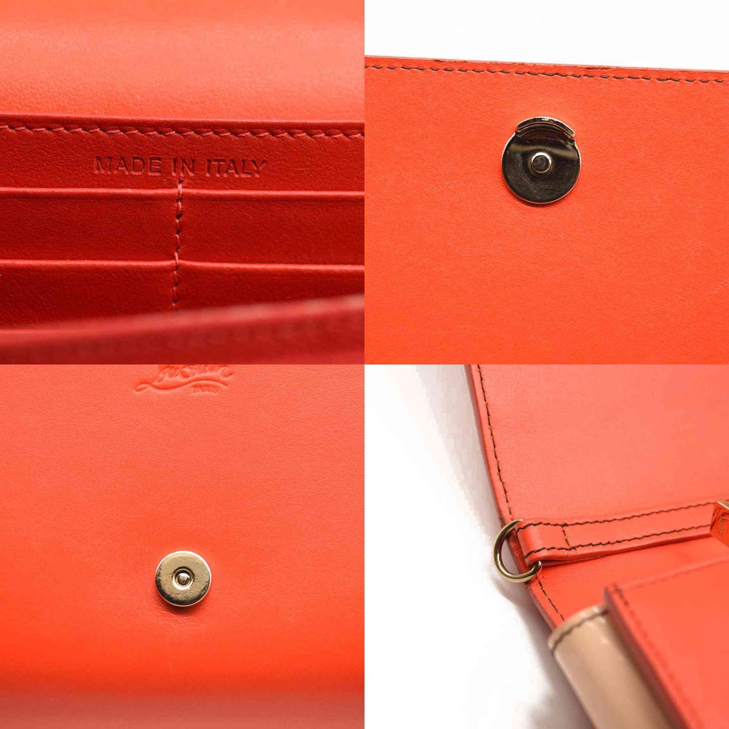 CHRISTIAN LOUBOUTIN Calfskin Spikes Paloma Clutch Red Orange Crossbody