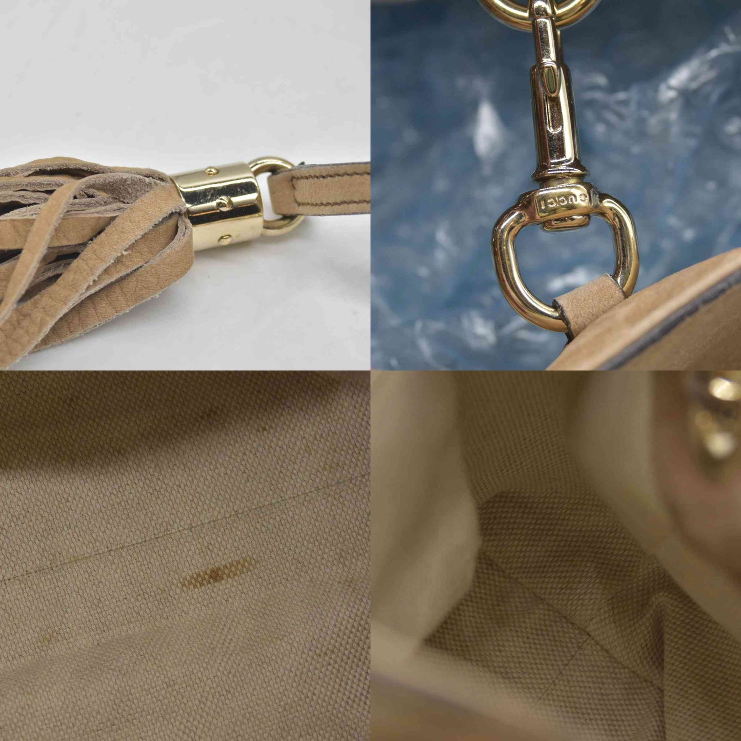 $1980 GUCCI Nubuck Medium Soho Double Chain Shoulder Bag Taupe