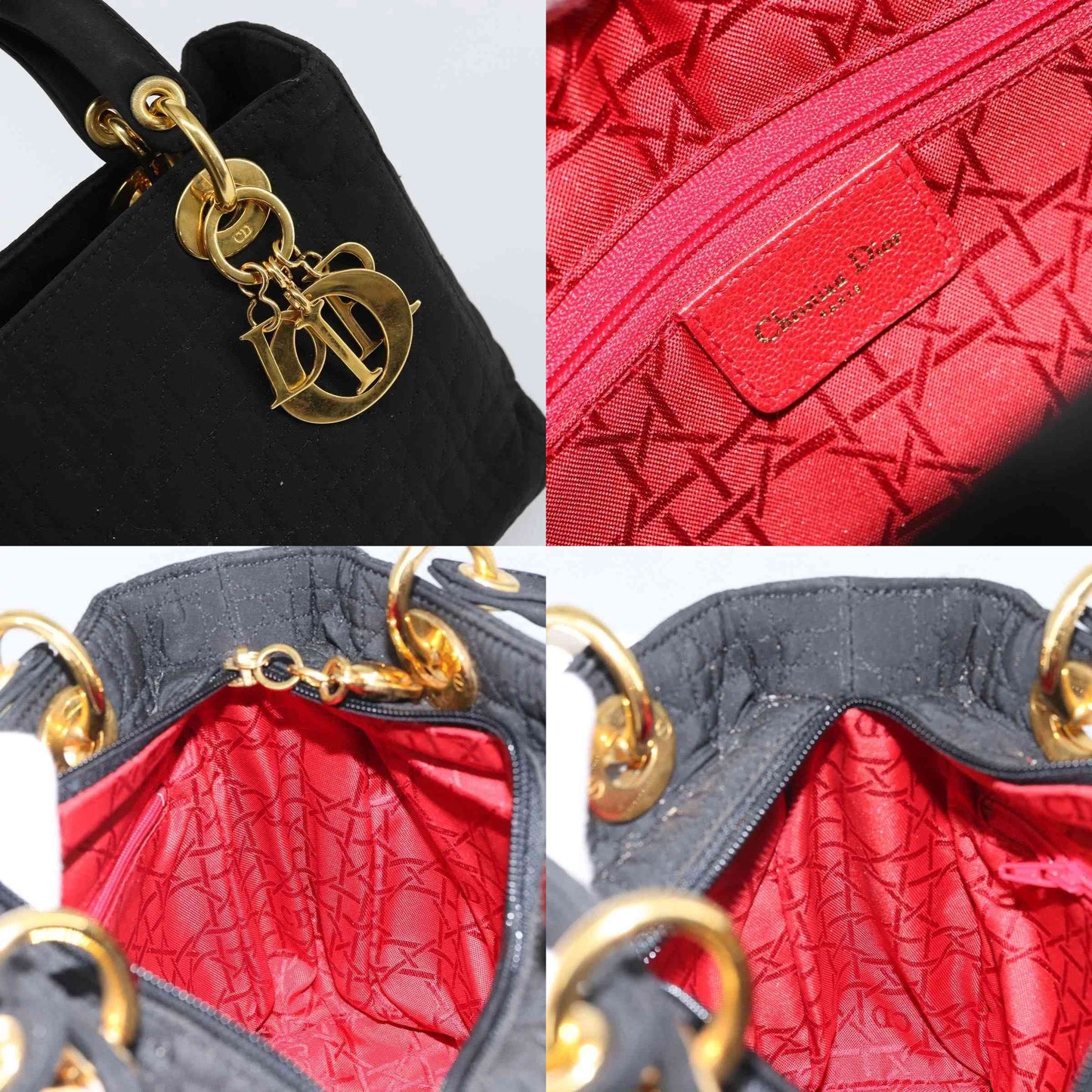 $5100 Christian Dior Nylon Cannage Medium Lady Dior Black Gold