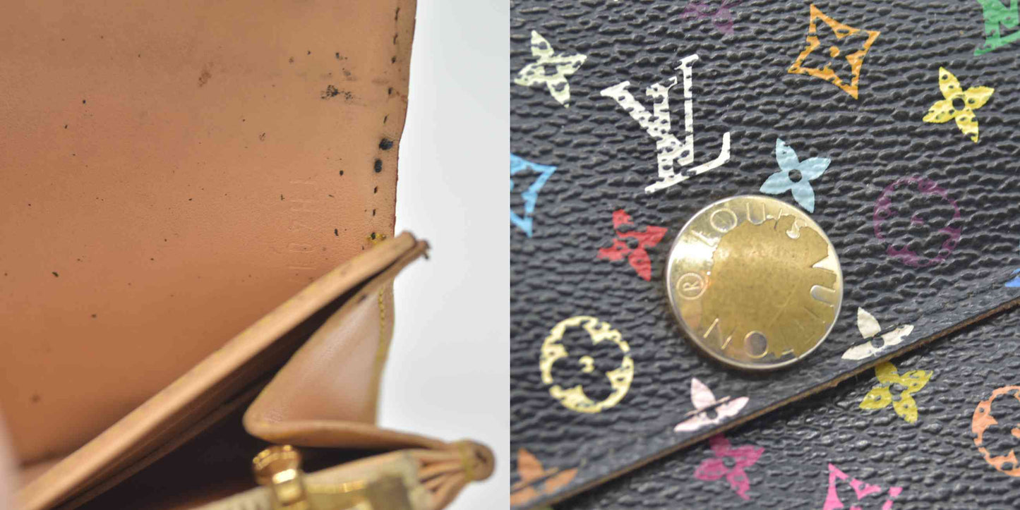 $850 2007 Louis Vuitton Monogram Multicolor Sarah Wallet Black Grenade Wallet TH4017