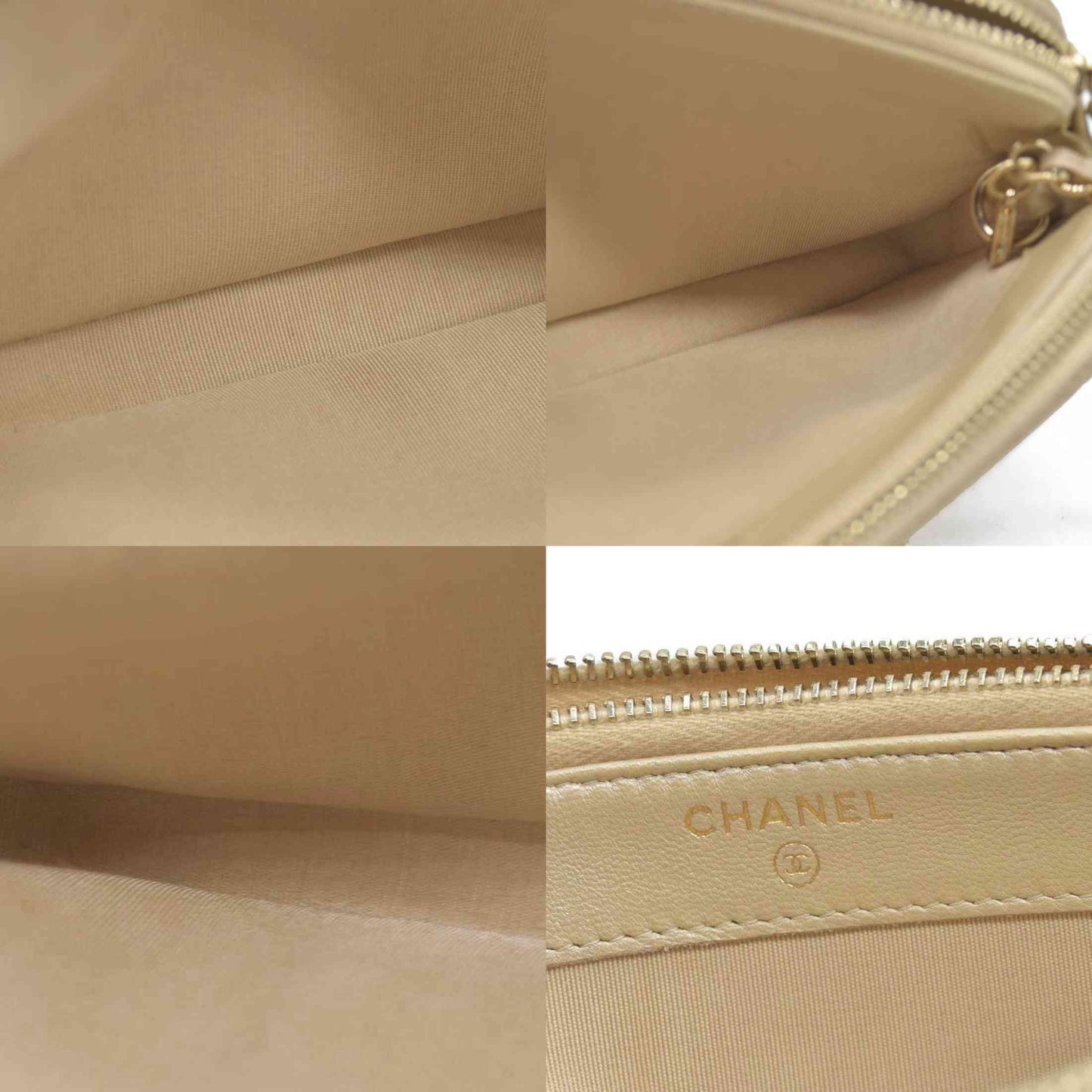 $4950 Chanel  Canvas Small Deauville Clutch Beige With Pearl Chain